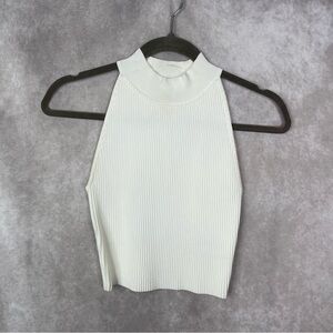 Babaton By Aritzia Sculpt Knit Mockneck Ribbed Crop Tank In Ivory White Size XS